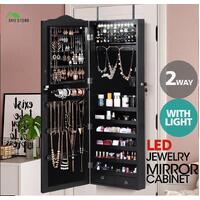 Levede Dual Use Mirror Jewellery Cabinet with LED Light in Black Colour