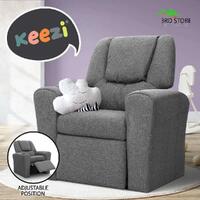 Keezi Kids Recliner Chair Grey Linen Soft Sofa Lounge Couch Children Armchair