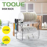 TOQUE Dish Drying Rack Kitchen Plate Cup Holder Cutlery Drainer Tray Rack 3 Tier