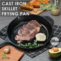 Non-stick Steak Skillet Round Cast Iron Grill Pan Frying Pan Oven Safe 30cm
