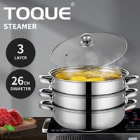 TOQUE Stainless Steel Steamer Meat Vegetable Cookware Kitchen Pot Tool 3 Tier