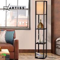 Artiss Floor Lamp Vintage Storage Shelf Wood Standing Led Light Reading Bedroom