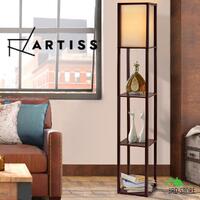 Artiss Floor Lamp Vintage Reding Light Stand Wood Shelf Storage Organizer Home