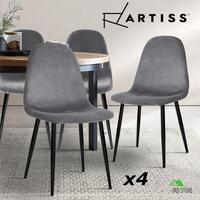 Artiss Dining Chairs Velvet Seat Cafe Kitchen Chair Modern Iron Leg Dark Grey x4