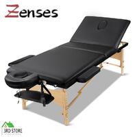 Zenses Massage Table Wooden Portable 3 Fold Beauty Therapy Bed Waxing 60CM BLACK