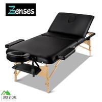 Zenses Massage Table Wooden Portable 3 Fold Beauty Therapy Bed Waxing 75CM BLACK