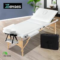 Zenses Massage Table Wooden Portable 3 Fold Beauty Therapy Bed Waxing WHITE