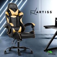 Artiss Gaming Office Chair Computer Chairs Leather Seat Racing Recliner Gold
