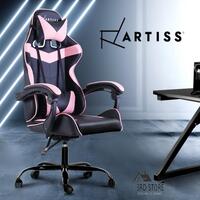 Artiss Gaming Office Chair Computer Chairs Racing Recliner Footrest Leather Pink