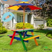 Keezi Kids Picnic Table Bench Set Umbrella Children Wooden Outdoor Indoor Chair