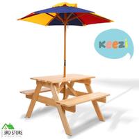 Keezi Kids Table and Chairs Picnic Bench Set Umbrella Children Outdoor Indoor