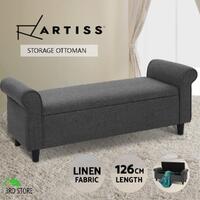 Artiss Storage Ottoman Blanket Box 126cm Linen Fabric Arm Foot Stool Couch Large