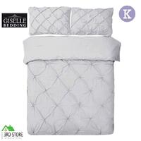 Giselle Cotton Quilt Cover Set King Bed Pinch Diamond Duvet Doona Cover Grey
