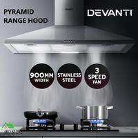 Devanti Range Hood Rangehood Stainless Steel 900mm 90cm Kitchen Canopy LED Light