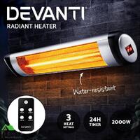 Devanti Infrared Heater Electric Radiant Strip Patio Heaters Remote 2000W Silver