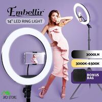 Embellir 14" LED Ring Light 6500K 5800LM Dimmable Diva Stand MakeUp Studio Video