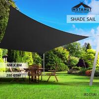 Instahut 6x8m Shade Sail Sun Shadecloth Awning Canopy Rectangle Square 280gsm Black
