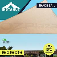 Instahut Shade Sail Cloth Shadecloth Triangle Heavy Duty Sand Sun Canopy 5x5x5m
