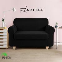 Artiss 2 Pieces Sofa Cover 2 Seater Elastic Stretch Couch Covers Recliner Black