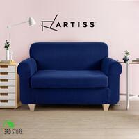 Artiss 2 Pieces Sofa Cover 2 Seater Elastic Stretch Couch Covers Recliner Navy