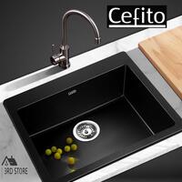 Cefito Kitchen Sink Stone Granite Top/Undermount Black Singe Bowl 570x500mm
