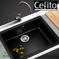 Cefito Kitchen Sink Top/Undermount Laundry Black Stone Granite Bowl 610x470mm