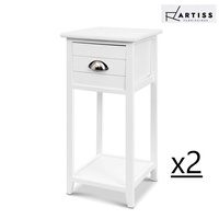 2x Artiss Bedside Tables Drawers Side Table Cabinet Nightstand White Vintage Unit