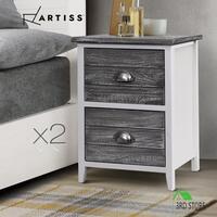 Artiss Bedside Tables Drawers Side Table Cabinet Nightstand Grey Vintage Unit x2
