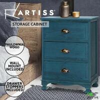 Artiss Bedside Tables 3 Drawers Side Table Cabinet Vintage Bedroom Storage Blue