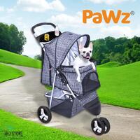 PawZ Compact Design Waterproof Pet Stroller with 3 Wheels and Drink Holder in Plaid Colour