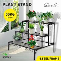 Levede Plant Stand 3 Tier Rectangle Metal Flower Pot Planter Corner Shelf Black