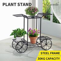 Levede Metal Plant Stand with 6 Plant Pots Space with 4 Wheels in Black Colour