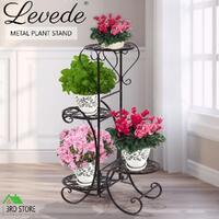 Levede Flower Shape Metal Plant Stand with 4 Plant Pot Space in Black Colour