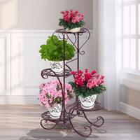 Levede Flower Shape Metal Plant Stand with 4 Plant Pot Space in Bronze Colour