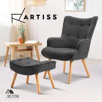 Artiss Armchair Lounge Chair Fabric Sofa Accent Chairs and Ottoman Charcoal