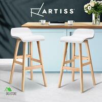 Artiss 2 x Bentwood Bar Stools Wooden Bar Stool Chairs Kitchen Leather White