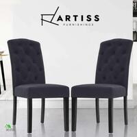 Artiss 2x Dining Chairs French Fabric Padded Chair Cafe High Back Wood Dark Grey