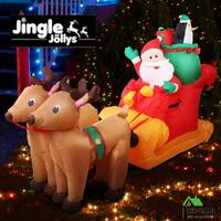 Jingle Jollys Inflatable Christmas Decor Light Santa Sleigh Ride Reindeer 2.2M