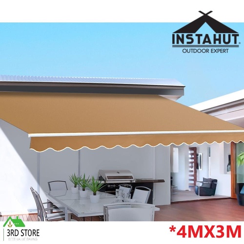 Instahut Retractable Folding Arm Awning Motorised Outdoor Sunshade 4X3M Beige