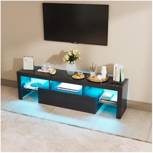 Advwin TV Cabinet 160cm RGB LED Entertainment Unit Black