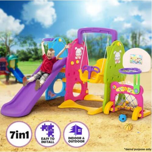 7in1 Kids Toddlers Play Toy Basketball Ring Hoop Swing Slide Activity Center Set
