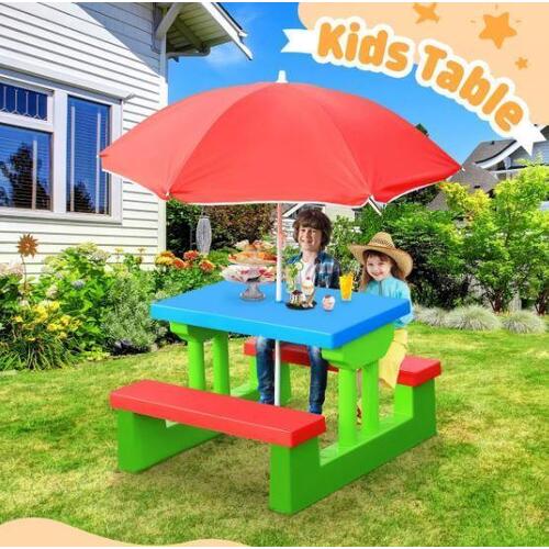 Multi-Colour Kids Picnic Table w/Umbrella Outdoor Indoor Play Bench Chair Set
