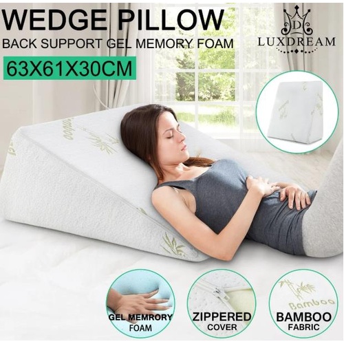 Cool Gel Memory Foam Bed Wedge Pillow Cushion Neck Back Support Sleep with Cover