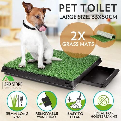 Indoor Pet Toilet Dog Potty Training Large Loo Pad Tray with 2 Grass Mat