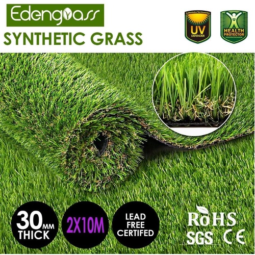 2x10M Artificial Grass Synthetic Turf Fake Lawn Flooring Green Plant 30mm Mat