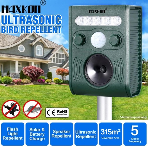 Ultrasonic Bird & Animal Repeller Pest Repellent with Large Solar Power Plate