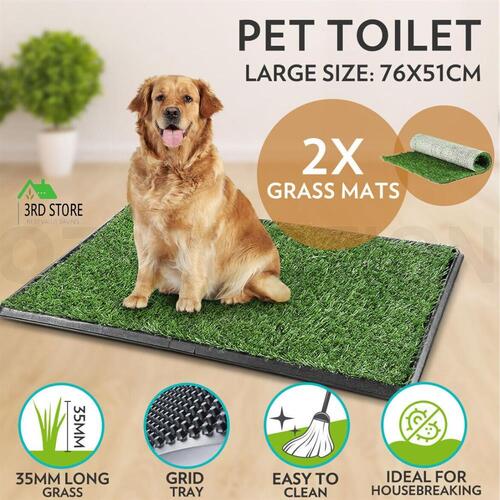 Indoor Pet Toilet Tray Puppy Training Portable Large Loo Pad With 2 Grass Mats