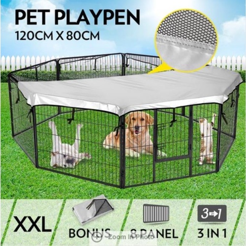 8 Panel 120x80CM Panel Pet Playpen Dog Puppy Exercise Enclosure W/ Fabric Cover