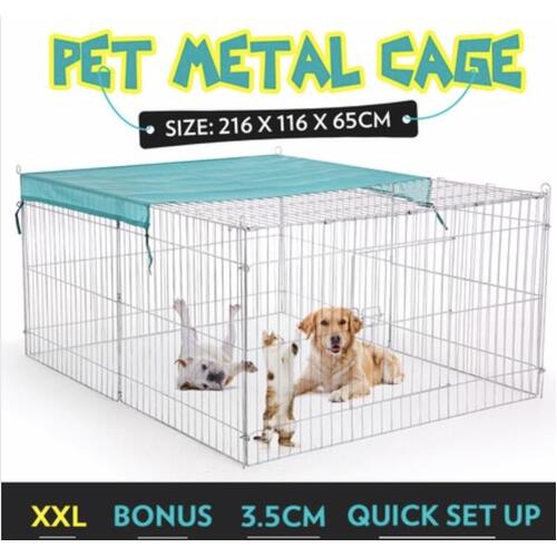 2.16Mx1.16M Pet Playpen Dog Cage Puppy Metal Collapsible House W/ Fabric Cover