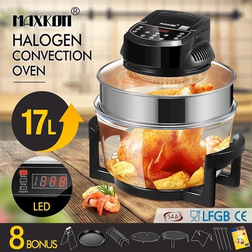 Maxkon 17L Halogen Oven Convection Electric Air Fryer Cooker 3Hr-Timer w/LED